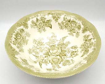 Vintage "Asiatic Pheasants" Toile Green English Transferware Round Serving Bowl, The Parliament by Premiere, Circa 1950's, Made in England