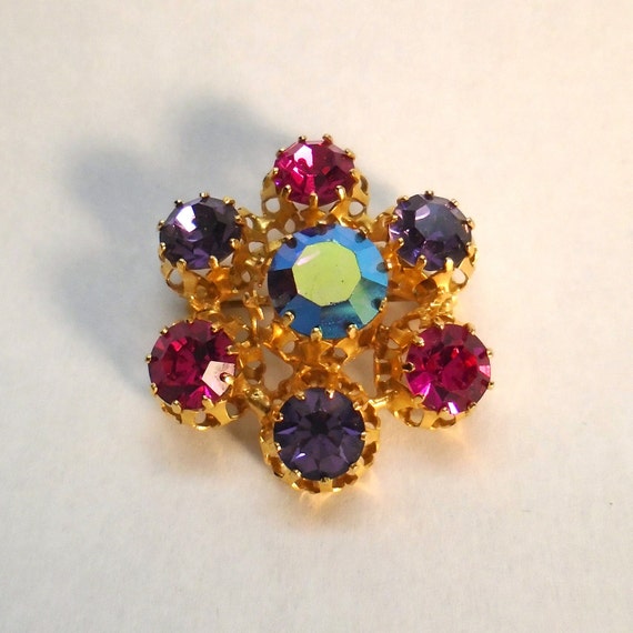 Vintage STAR Goldtone and Multi-Colored Rhinestone Brooch Made in Austria