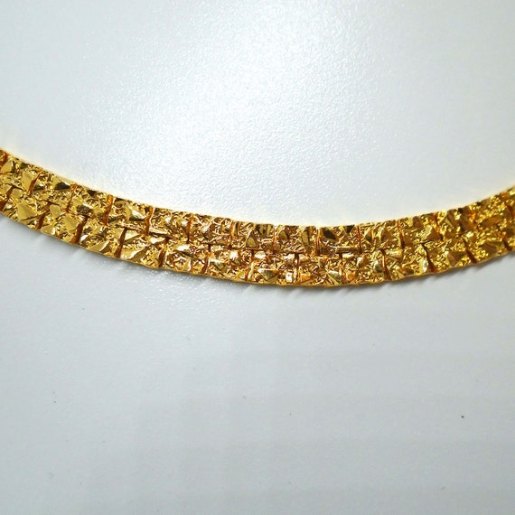 Vintage Nugget Textured Goldtone Serpentine Neckl… - image 4