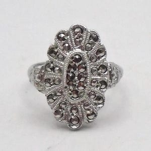 Vintage Silver Tone Rhinestone Crystal Art Deco Adjustable Ring