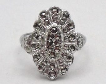 Vintage Silver Tone Rhinestone Crystal Art Deco Adjustable Ring