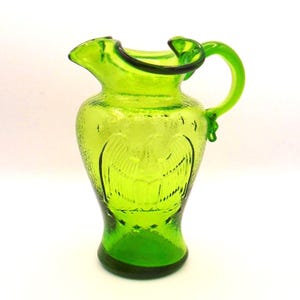 Vintage Uranium Glass Pitcher | Emerald Green Art Glass | UV Reactive Vaseline Glass | Mid Century Blenko Style Creamer Vase