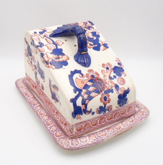 Antique Imari Cheese Dish: 1890s Simon Fielding Covered Butter Dish