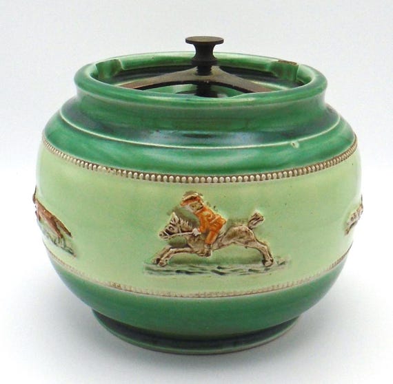 Vintage Bourne Denby Stoneware Humidor: 1930s Fox Hunt Decor