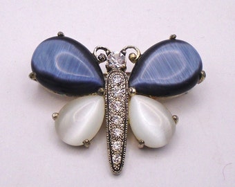 Vintage Blue and White Stone Rhinestone Butterfly Brooch/Pin