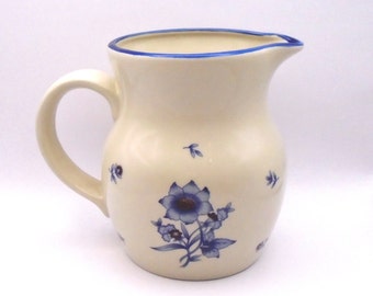 Vintage Newcor Versailles Blue Floral Pattern Stoneware Pitcher