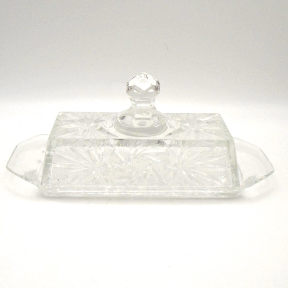 Vintage American Cut Crystal Butter Dish – "Eleanor" Pattern, Mid-Century Modern