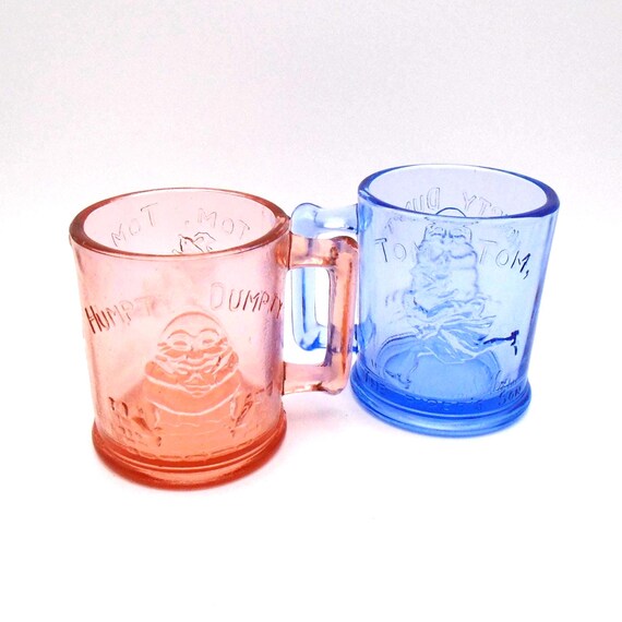 Vintage Tiara Glass Mugs: Humpty Dumpty & Tom Tom Nursery Rhyme