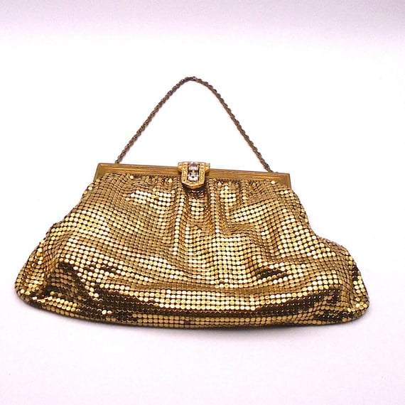 Vintage Whiting and Davis Metallic Gold Mesh Even… - image 2