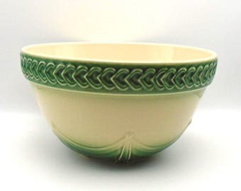 Vintage Longaberger Pottery American Craft Green Ivy Collection, 9-5/8" Mixing / Serving Bowl, Cream and Ivy Green, Made in USA