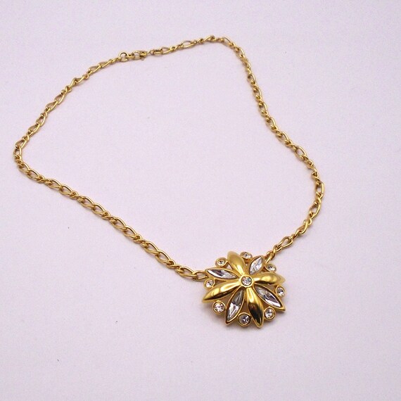 Vintage Signed Monet Crystal  Rhinestone and Gold… - image 2