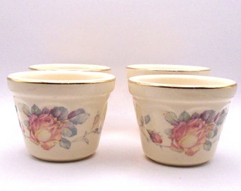 Vintage Universal Cambridge Oven Proof Custard /Souffle Cups/Ramekins - Set of 4, Made in Ohio USA, Warranted 22 Carat Gold, Circa 1940's
