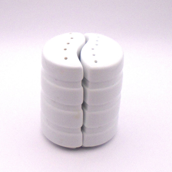 Vintage Fitz and Floyd Retro Symmetrical White Salt and Pepper Set