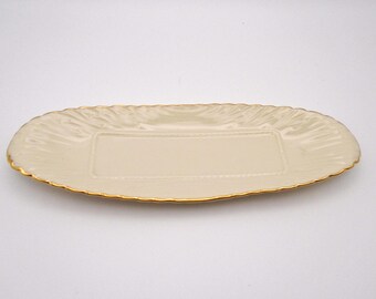 Vintage Lenox Open Butter Dish, Embossed Ivory Porcelain with Gold Trim, Made in USA