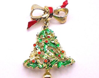 Vintage Dangling Christmas Bell Brooch/ Pin