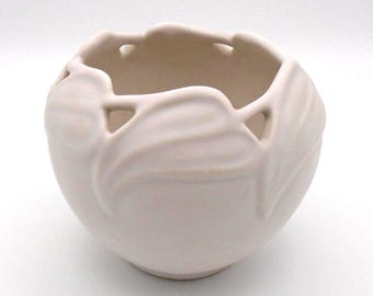 Vintage Van Briggle Pottery Philodendron Leaf Bowl in "Moonglo" white matte-glaze