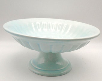 Vintage Maioliche Jessica Seafoam Blue Pedestal Bowl, Scallop-Like Shape, Made in Italy