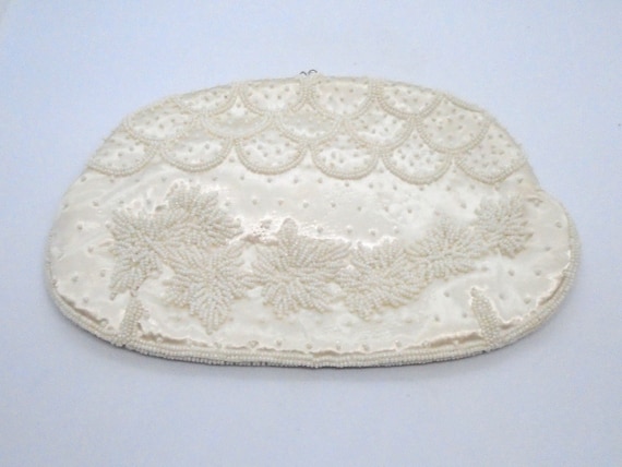 Vintage MCM White Beaded Evening Bag, Hand Made in Japan from Dormar