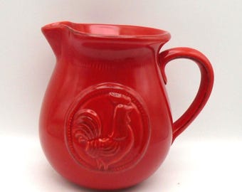 Home Essentials Ceramic "Medallion Collection" Red Small Rooster Pitcher, 48 Ounce Capacity