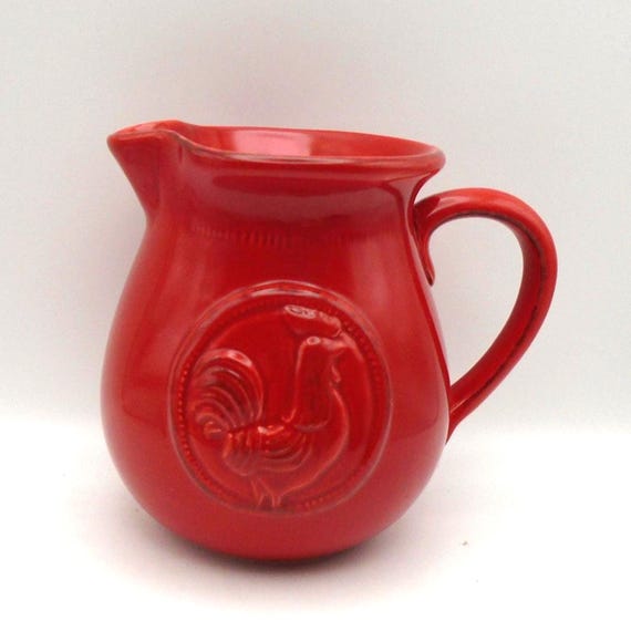 Home Essentials Ceramic "Medallion Collection" Red Small Rooster Pitcher, 48 Ounce Capacity
