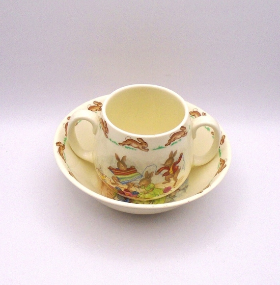 Vintage Royal Doulton Bunnykins Cup and Bowl Set: English Bone China