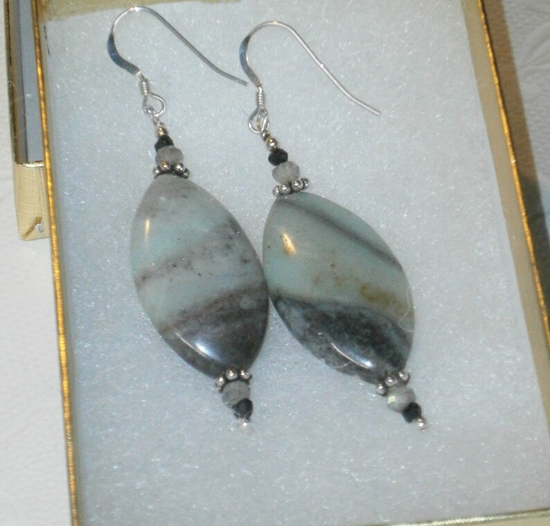 925 Sterling Silver Jasper Moonstone and Black Spinel Dangle Etsy
