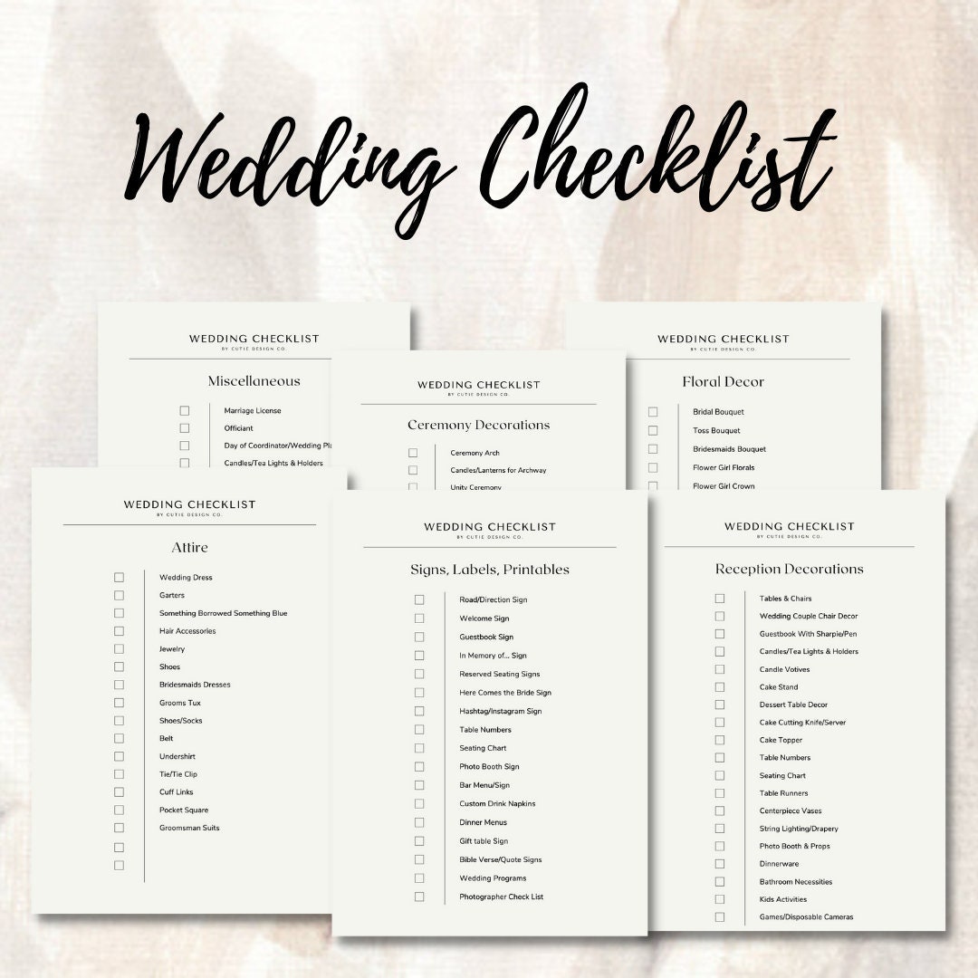 Wedding Checklist Printable 12 Month Wedding Planning Checklist, Wedding To Do List, Wedding Planner Checklist, A4 Instant Download PDF