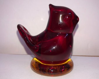 Vintage Mundgeblasenes Glas Rot Mini Kardinalvogel, Roter Glas Kardinalvogel, Vogel Kardinal Briefbeschwerer, Titan 1999, kleiner Kardinal der Liebe