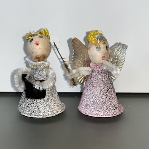 2 ángeles antiguos Shiny Brite, figura antigua de cartón Shiny Brite, figuras antiguas de ángeles de papel Shiny Brite de Japón, ver fotos