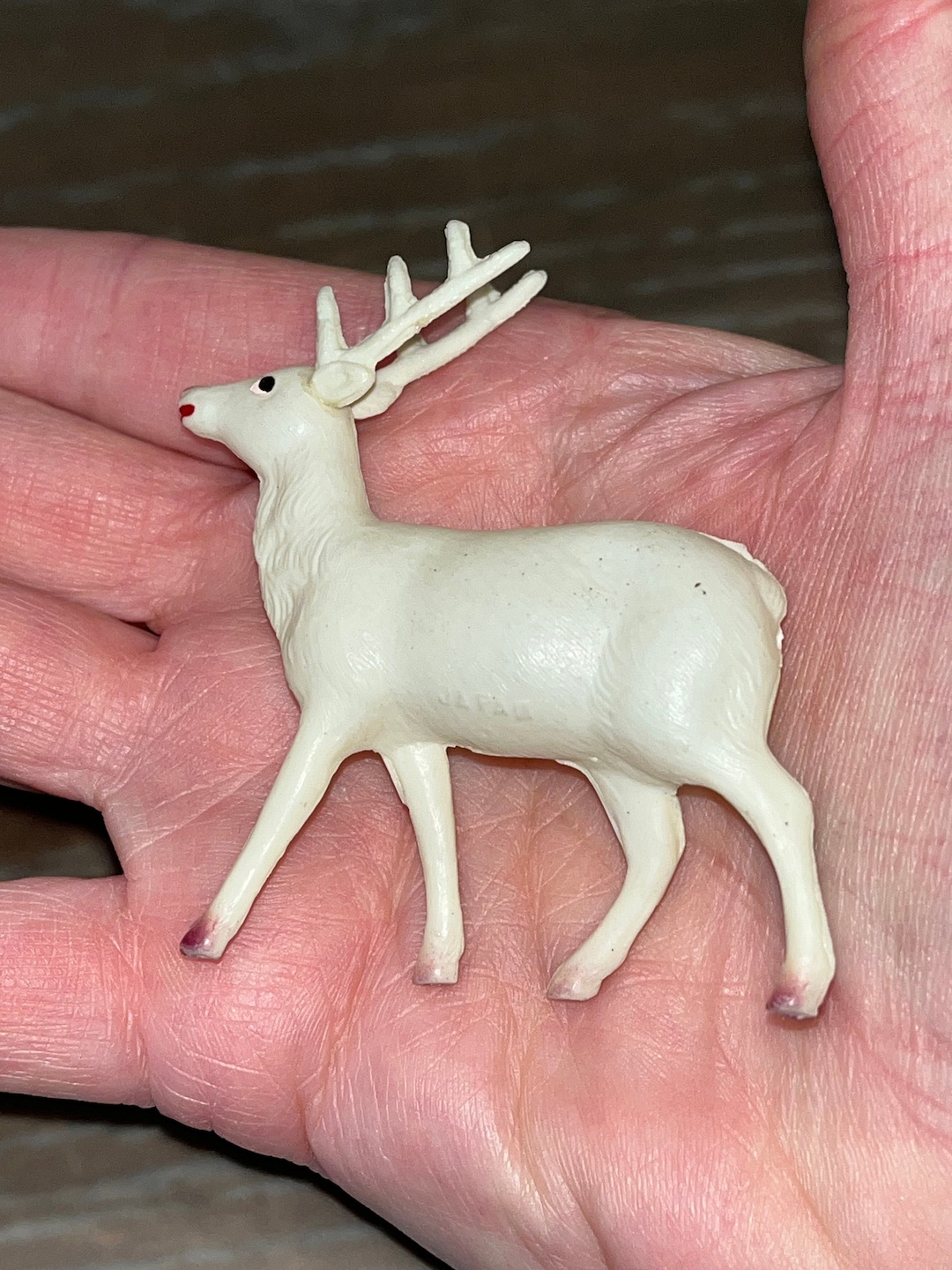 Vintage White Plastic Reindeer Figure, Early Plastic Standing 3