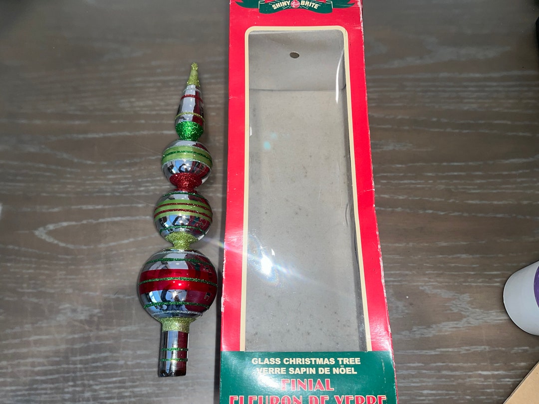 Shiny Brite Radko 13 Tree Topper, Radko Blown Glass Striped Tree Topper