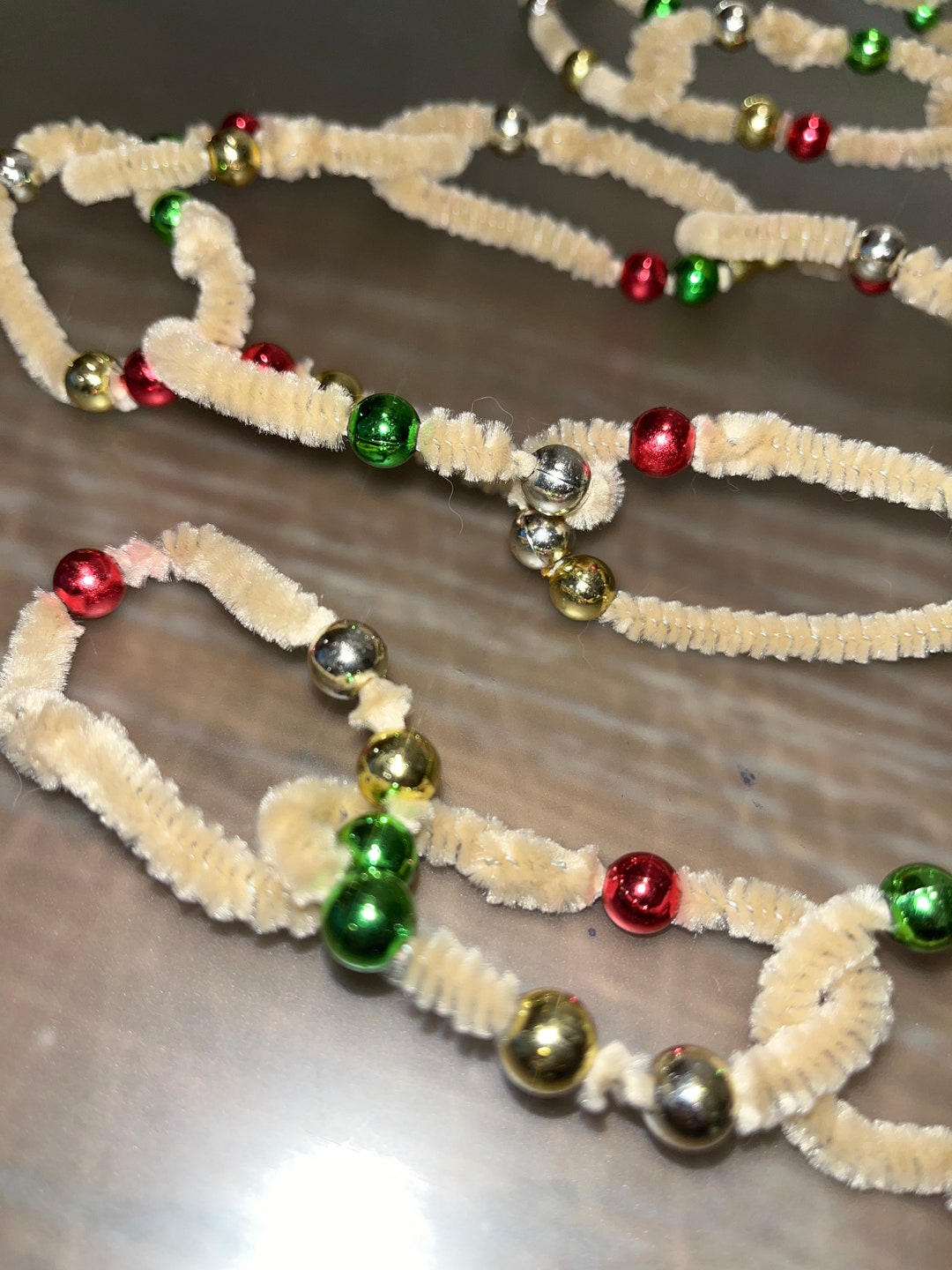 Vintage 11' Bead Chain Garland, Multi Colored 1/4 Bead Chenille Chain