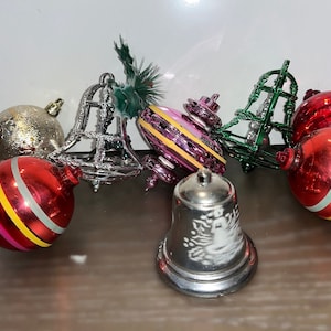 7 Vintage Bradford Ornaments, Bradford Lace Bell Ornament, Bradford Lace Top Ornament, Bradford Stencil Bell, Bradford Top, Bradford Lot