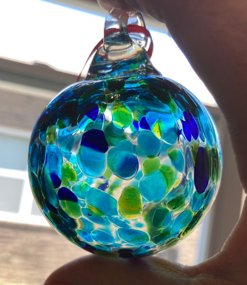 Art Glass Ornament Studio Art Glass Ornament Speckled Blue Etsy