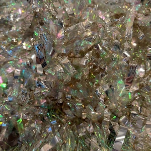 25&#39; Vintage Iridescent Silver Tinsel Garland, Silver Tinsel Garland, Fine Metallic Thin Silver Tree Tinsel, 3&quot; Wide