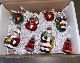 ガラス製サンタオーナメント8個セット、ヴィンテージサンタ