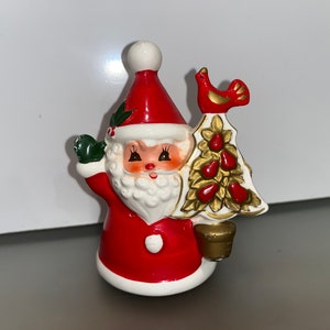 Vintage Napco Santa Bell, Napcoware Red White Santa, Japan Santa Dangle Feet Figure, 1950 Japan Santa Bell, Santa Bell with Tree, Good