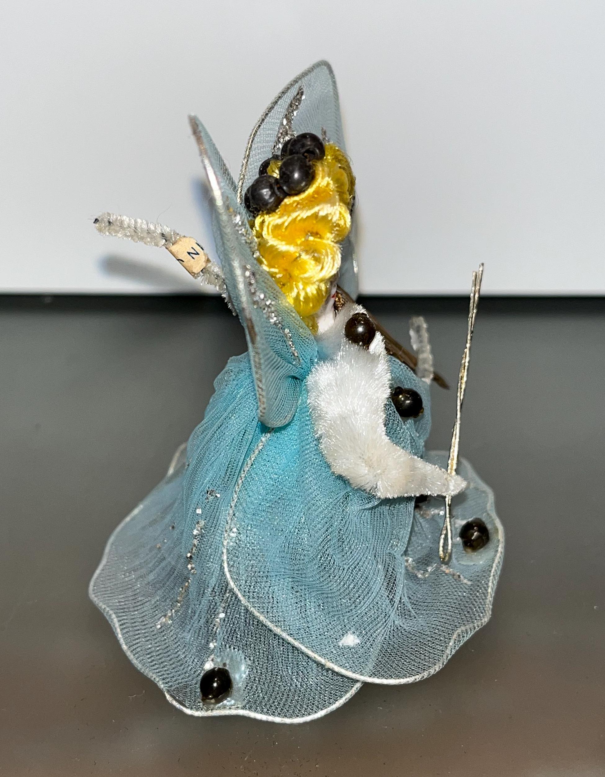Little Vintage Japan Angel, Wire Frame Angel Japan, Blue Net Angel