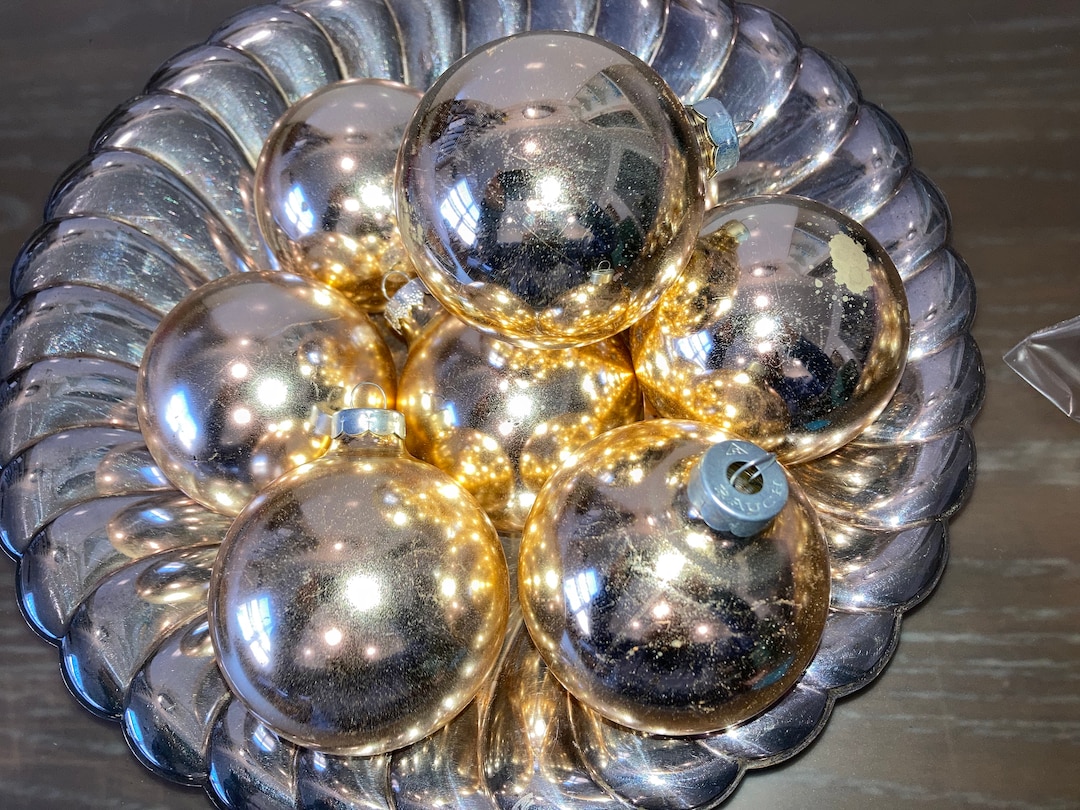 8 Vintage Gold Rauch Ornaments, Vintage Metallic Gold Ornaments, 2 3/4