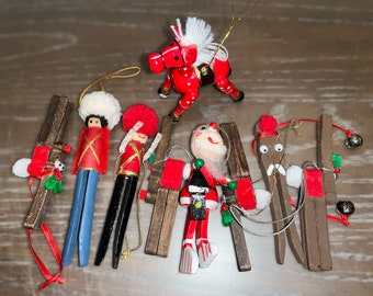 9 Piece Wooden Santa Reindeer Ornament, Santa Wooden Ornament, Wooden Nutcracker Ornament, Wooden Horse Ornament, Google Eyed Reindeer