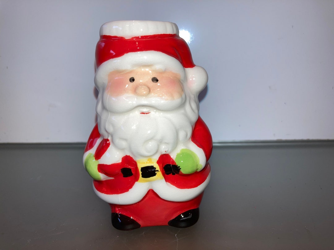 Vintage Santa Candle Head, Porcelain Santa Candle Holder, Porcelain Santa Mini Planter, 3 1/2