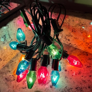 17 Vintage Clear Colored Light Set, Strand of Vintage C9 Christmas Lights, Working Christmas Lights, Colored Light Strings