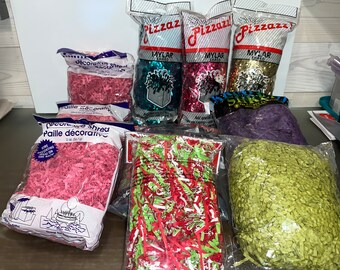 10 Bags of Gift Shred, Metallic Shred, Colored Shred, Gift Wrap Shred, Packaging Shredded Paper, Pink Shredded Paper, Rainbow Shred Lot