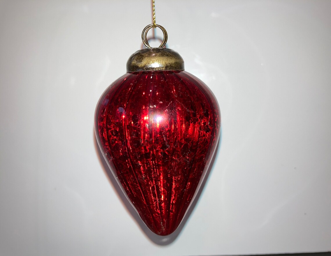 Vintage Kugel Red Ornament Mercury Glass Red Teardrop Etsy