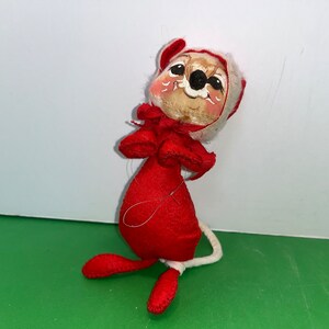 Vintage Annalee Christmas Mouse, 6&quot; Annalee Hand Painted Felt Mouse Figures, Painted Annalee Christmas Mouse, Excellent