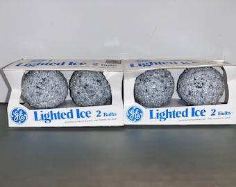 4 Mid Century Lighted Ice Bulbs, GE Blue Lighted Ice Bulbs, GE Lighted Ice Bulbs, Vintage Snow Ball Bulbs,  New Old Stock, in the Box