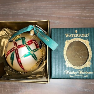 Vintage Waterford Heirlooms Lismore Ball Ornament, Waterford 100288, Waterford 4" Lismore Gold Glittered Ribbons Ornament, New in Box