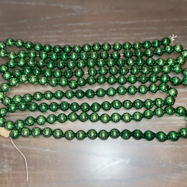 Vintage 80" Mercury Glass Bead Garland, Green 3/8" Mercury Glass Bead Garland, Large Green Mercury Bead Garland, 1950 Japan Mercury Beads