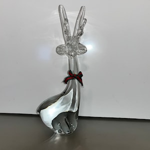 Vintage Art Glass Christmas Reindeer, 9 1/2&quot; Crystal Reindeer Figure, Glass Christmas Reindeer, Signed Enesco Clear Reindeer Figure, Mint