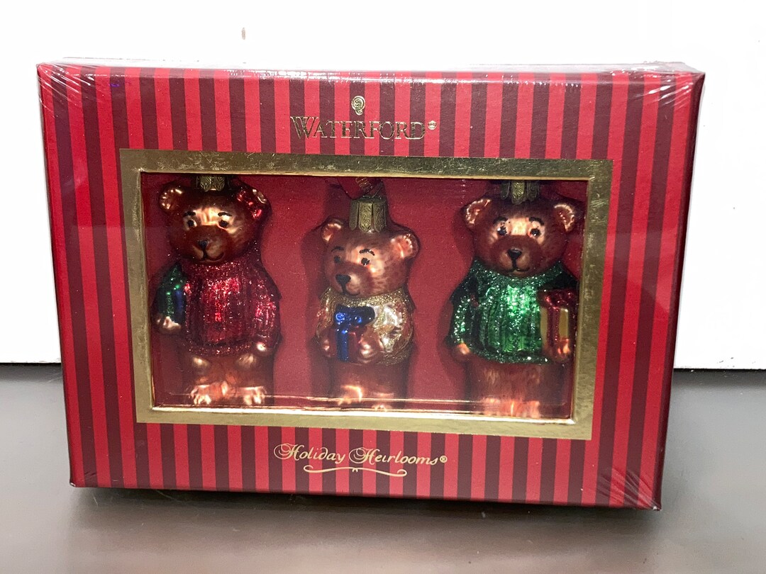 3 Vintage Waterford Heirlooms Christmas Bears Ornament, Waterford Set
